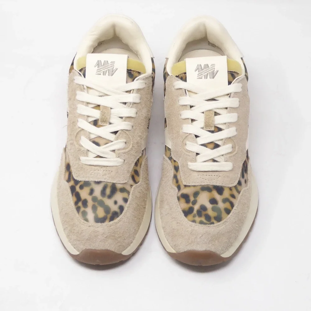 Steve Madden Womens Burst Sneakers Tan Leopard Print Lace Up 8.5M